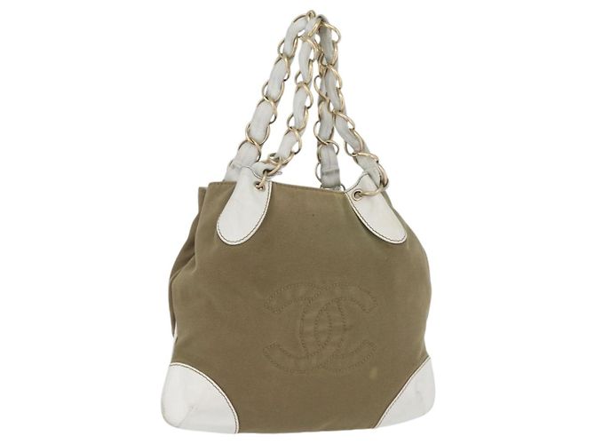 Chanel Sac Tote en Toile Chaîne Beige Doré CC Auth mr2009