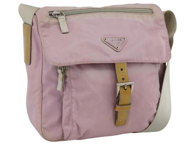 Borsa a Spalla PRADA Nylon Rosa Argento Auth LNZ394