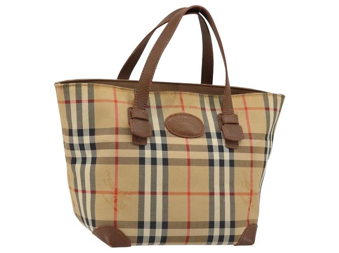 Sac à main Burberrys Nova Check en toile beige doré Auth 172901