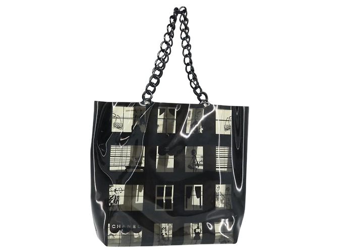 Sac à main chaîne CHANEL en vinyle noir CC Auth ARZ371