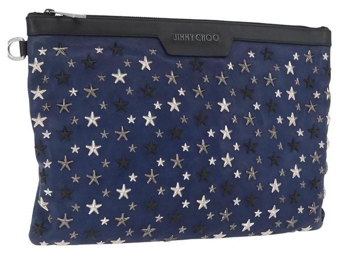 Jimmy Choo Studs Clutch Tasche aus Leder Marine Silber Auth BA11032 Marineblau