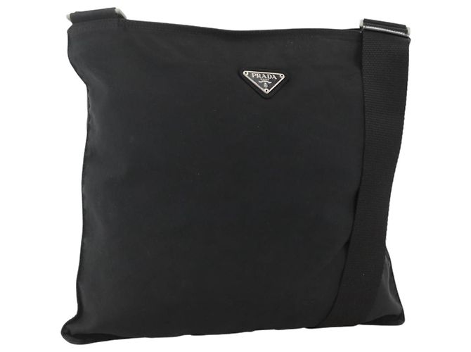 PRADA Schultertasche Nylon Schwarz Silber Authentisch 172683