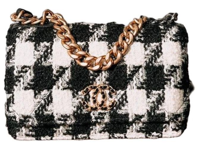Bolsa flap de tweed Chanel com porta-moedas Preto Branco