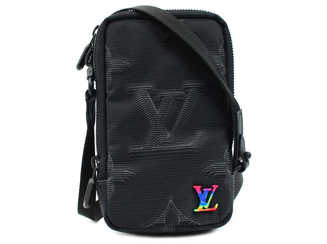 Borsa a Spalla Doppia per Telefono Monogramma 3D Louis Vuitton Nero