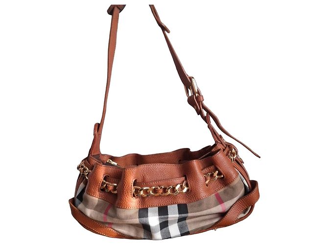 Borsa a spalla Burberry in pelle e tessuto Marrone Multicolore