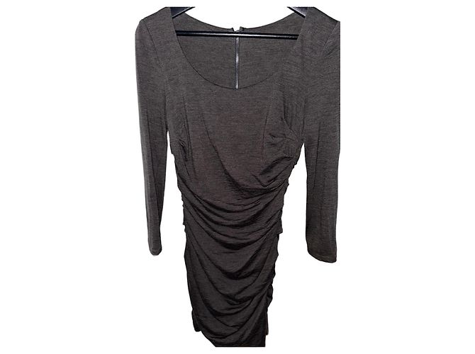 Dolce & Gabbana Raffung Bodycon Kleid aus Schurwolle Anthrazitgrau