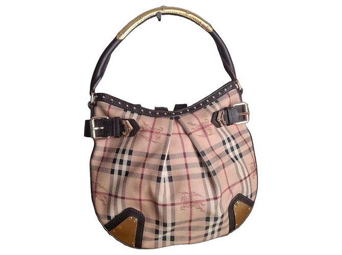 Borsa Hobo Burberry Check Marrone Multicolore Beige