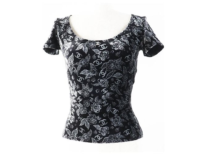 Timeless Chanel P78132 Viskose-Polyamid Top Schwarz Grau