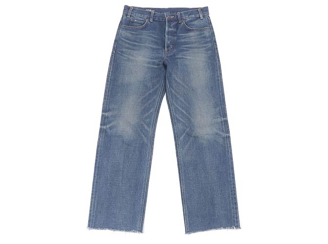 Céline Pantalones de mezclilla de algodón con botón Celine Azul