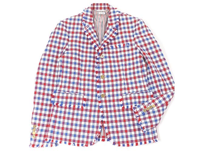 Thom Browne Gingham check Polyester Cotton Tailored Jacket White Blue