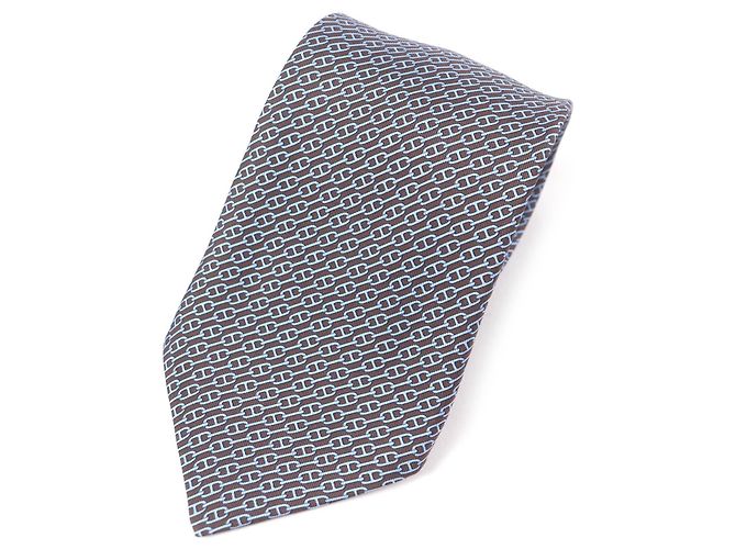 Hermès Hermes Chaine All-over Pattern Silk Tie Brown