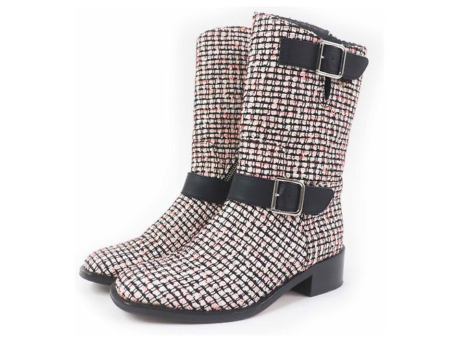 Timeless Botas de couro tweed COCO Mark da Chanel Multicor