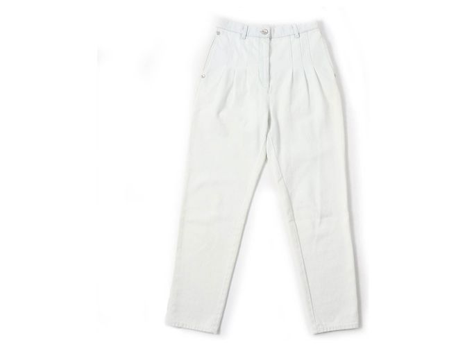 Timeless Pantaloni in denim in cotone e poliestere COCO Button di Chanel Blu