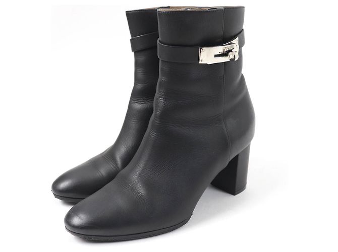 Kurze Lederstiefel Saint Germain von Hermès Schwarz