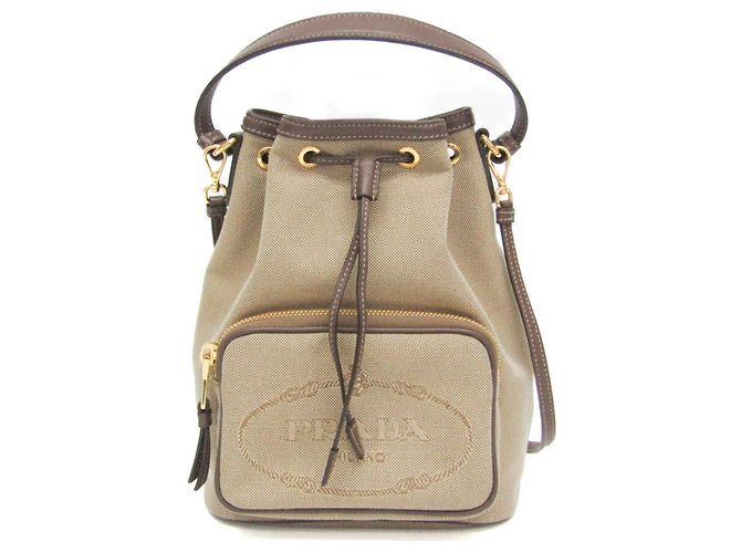 Bolsa com cordão em jacquard com logo Prada Marrom Castanho escuro