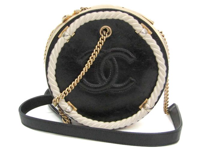 Bolsa de ombro redonda com corrente Coco Mark da Chanel Preto Bege