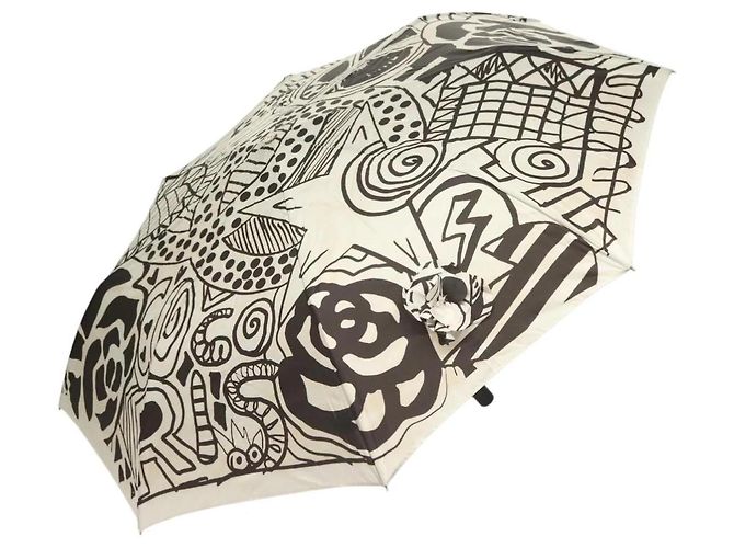 Ombrello pieghevole Chanel CC Bianco Nylon