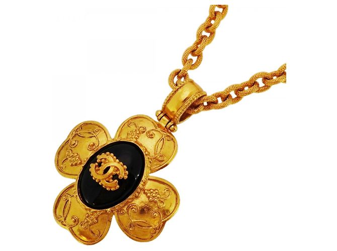 Collana con motivo floreale Chanel Coco Mark Nero D'oro