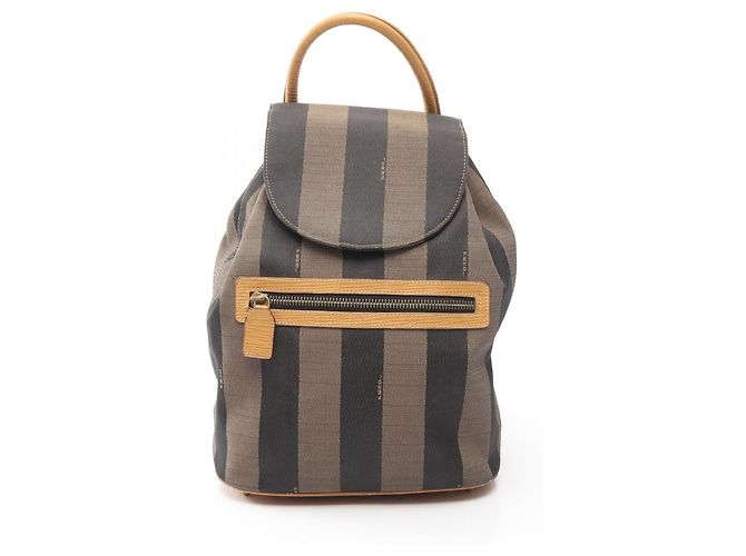 Fendi Pequin Backpack/Handbag Brown Black Beige