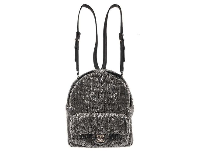 Chanel Waterfall Sequins with Leather Mini Black