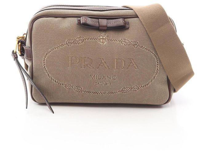 Bolso de Hombro de Jacquard con Logo Prada Castaño Beige