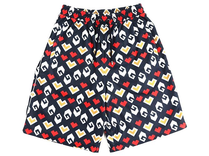 Gucci Allover-Muster Polyester-Baumwoll-Shorts Weiß Rot Blau Marineblau