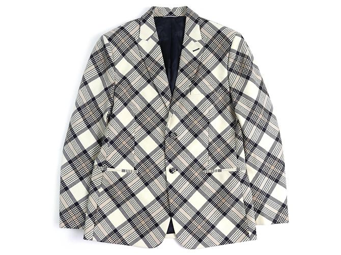 Dior 22AW wool Cupra Check Pattern Tailored Jacket Beige Navy blue