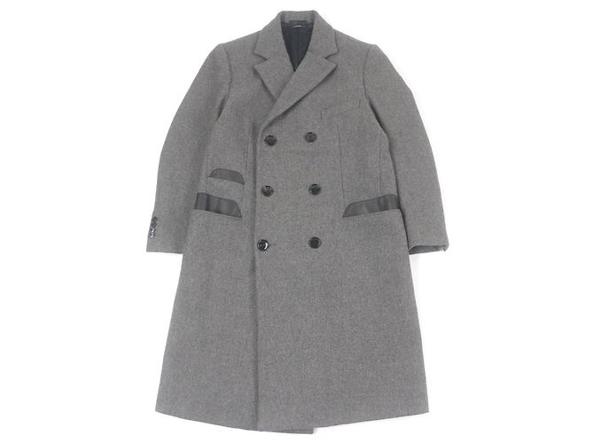 Hermès Hermes Double Chester Coat Super 100s Wool Lamb Leather Coat Grey