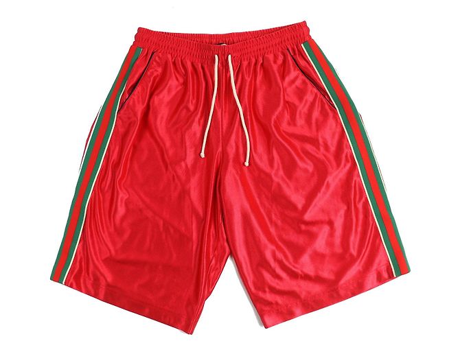 Bermuda de poliéster com patch logo Gucci e linha web Vermelho