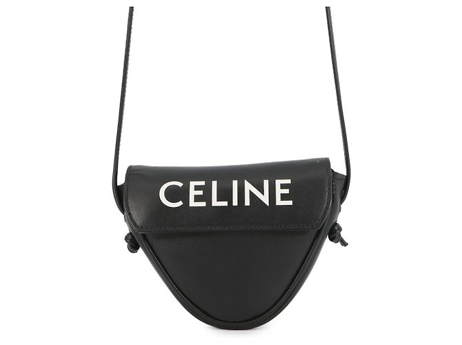 Céline Celine Mini Triangle Leather Shoulder Bag Black