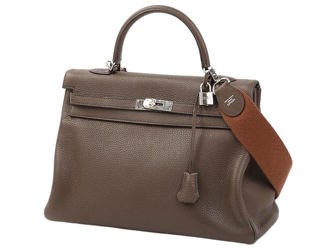 Birkin Hermès Kelly 35 Brown Clémence Leather Handbag