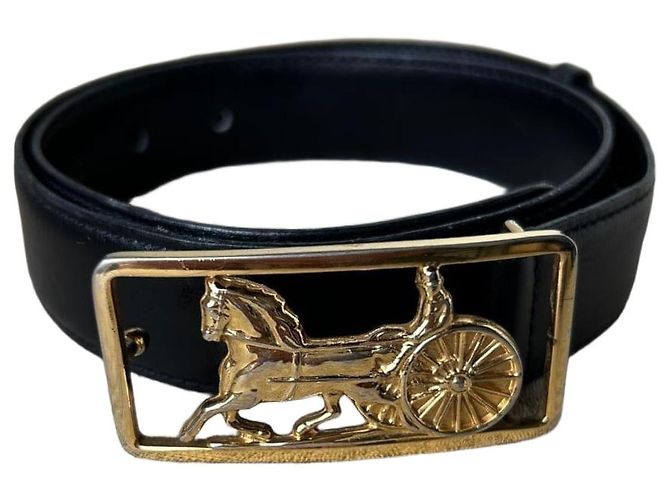 Ceinture Céline en cuir noir avec boucle dorée