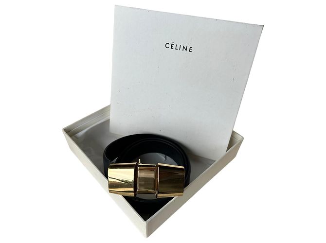 Céline Belt with Gold Buckle Black Leather Size S