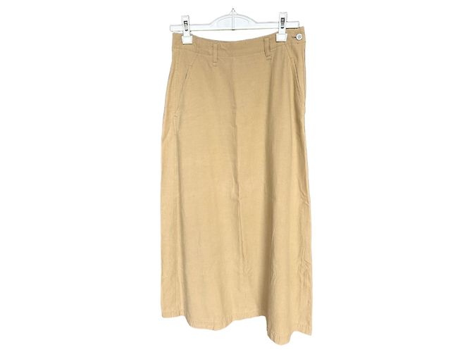 Saia maxi Issey Miyake Plantation bege de algodão