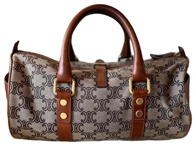 Borsa Boston Céline Triomphe Tela e Pelle Marrone
