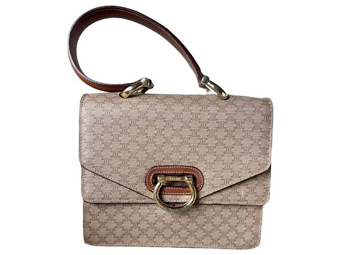 Céline Triomphe Monogramm Handtasche Beige Canvas