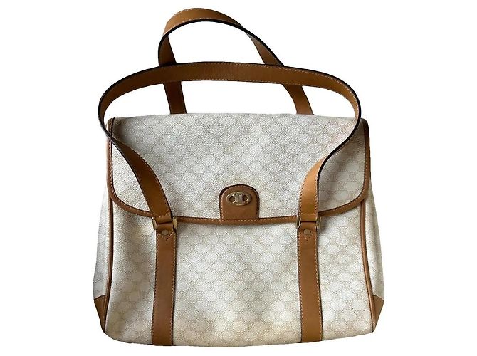 Bolsa Céline Blazon em lona Macadam e couro branca Branco