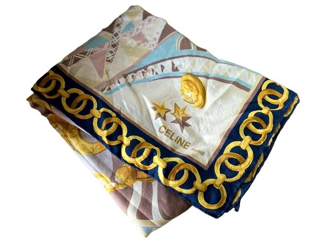 Sciarpa in seta Céline con motivo catene e stelle 90x90 cm Multicolore