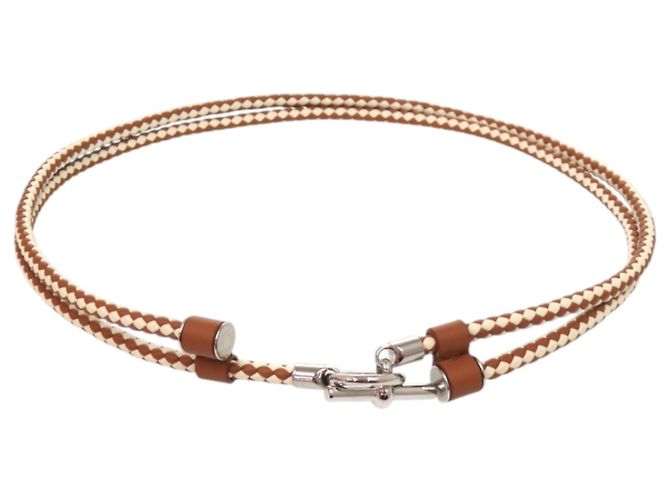 Cinto de couro e metal marrom Glenan da Hermès Branco