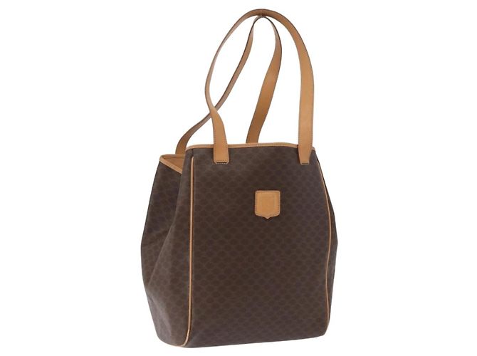 Céline Bolsa tote em lona Macadam CELINE em couro PVC marrom dourado Auth mr2036