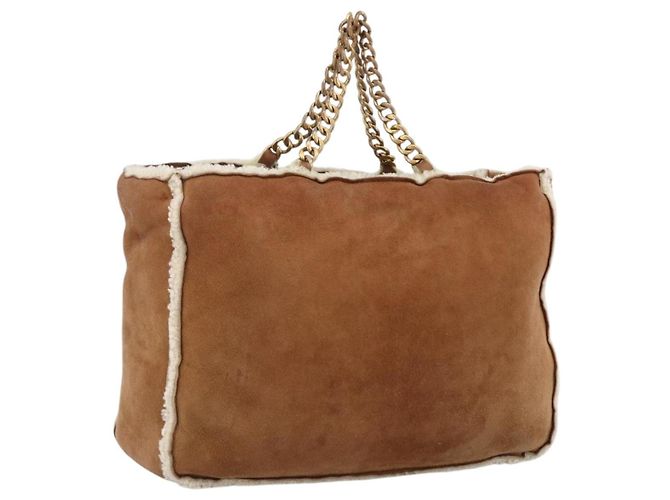 CHANEL Borsa a Mano con Catena Mouton Marrone Oro CC Auth bs33650 D'oro
