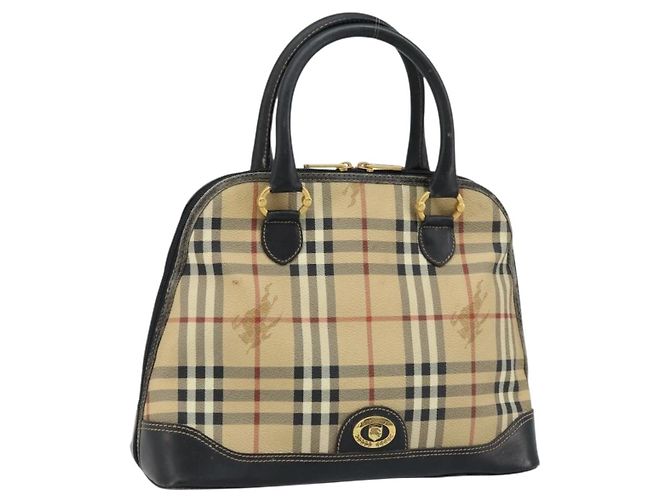 Borsa a Mano Burberrys Nova Check PVC Beige Oro Auth bs33587 D'oro