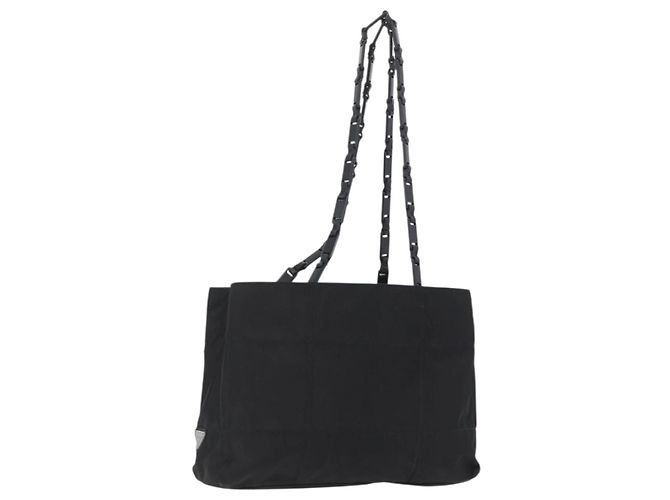 Borsa Tote Prada in nylon nero argento Auth bs32790