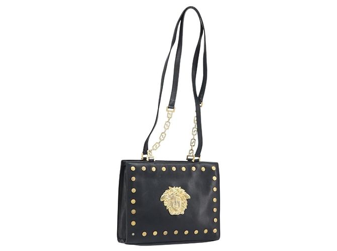 Borsa a Spalla Gianni Versace in Pelle Nera e Oro Auth BA10801 Nero D'oro