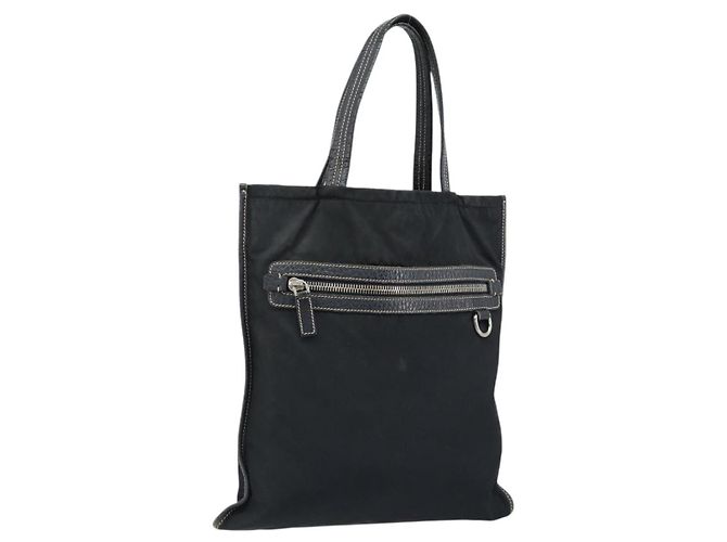 Borsa Tote Prada in nylon nero argento Auth 172974