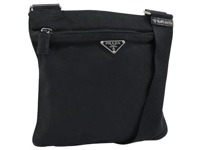 PRADA Shoulder Bag Nylon Black Silver Auth 173668 Silvery
