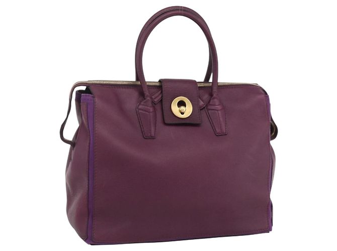 SAINT LAURENT Bolsa de mão de couro roxa dourada 274766 Auth BA11116V Dourado Roxo