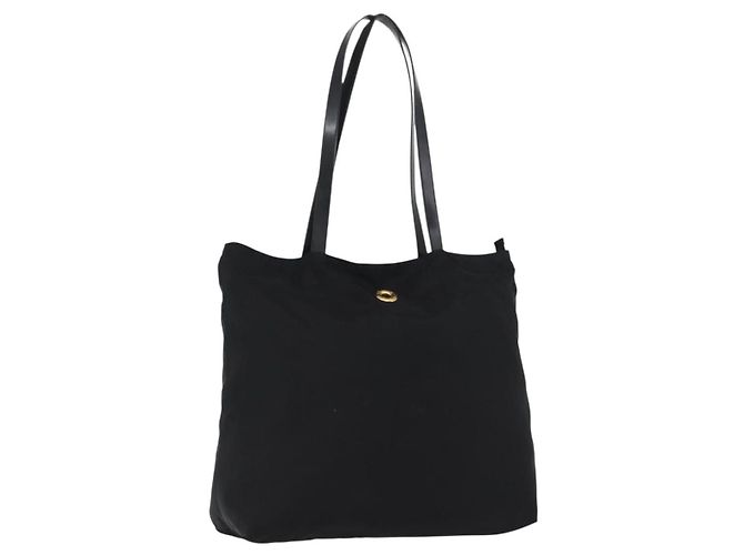 Céline Bolsa Tote Circle em Nylon Preto e Dourado Auth ka2834