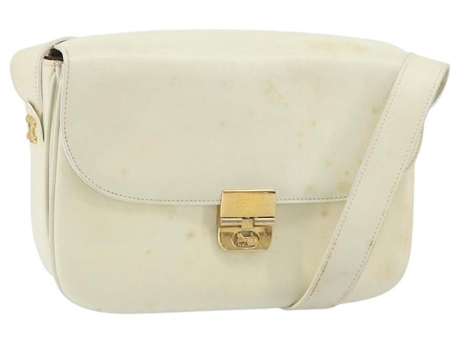 Céline Borsa a spalla in tela Macadam Celine con motivo carrozza in pelle bianca e oro Auth 172964 Bianco D'oro