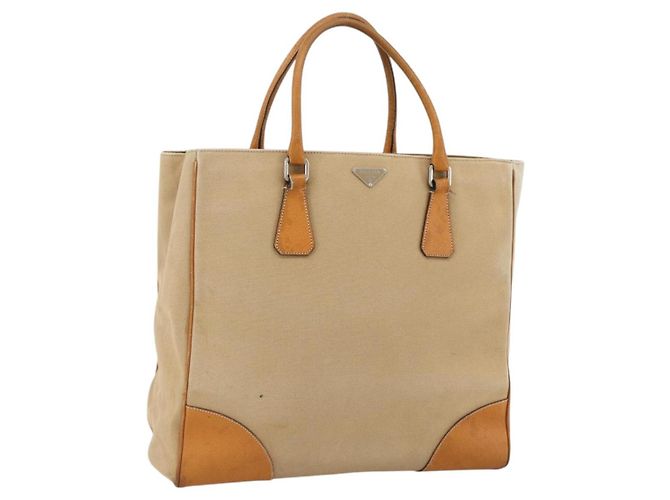 PRADA Handtasche aus Canvas Beige Silber Authentisch bs33611
